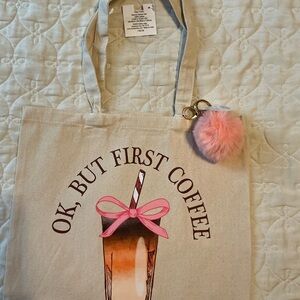 Hobby Lobby Natural Canvas Tote with Pink Pom Accent